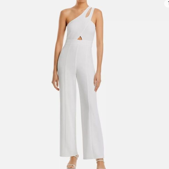 Aqua Women's Crepe Halter One Shoulder Cut-Out Jumpsuit White XS Nwt - Picture 1 of 8